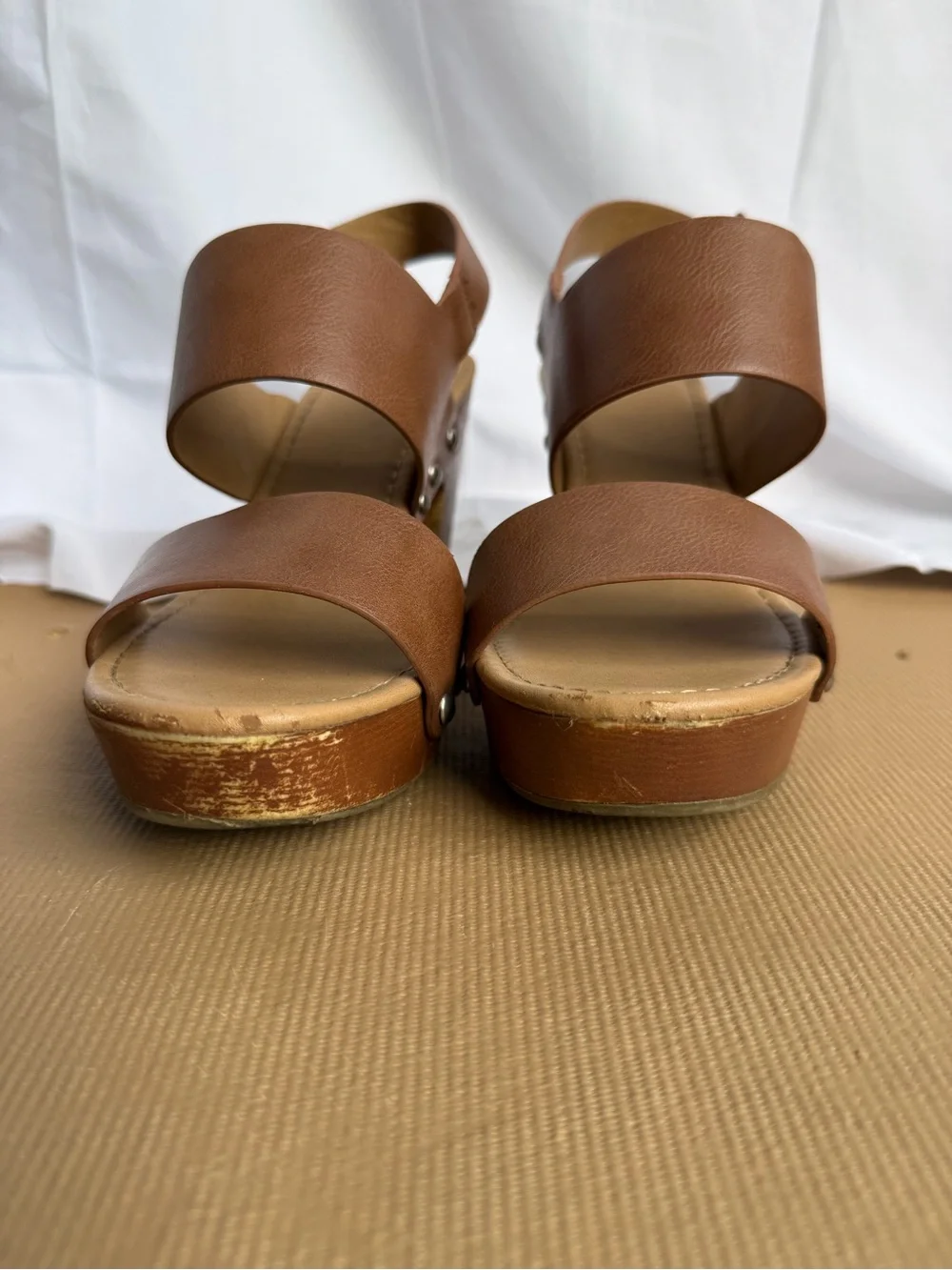 Women's Brown Platform Leather Sandal Heels